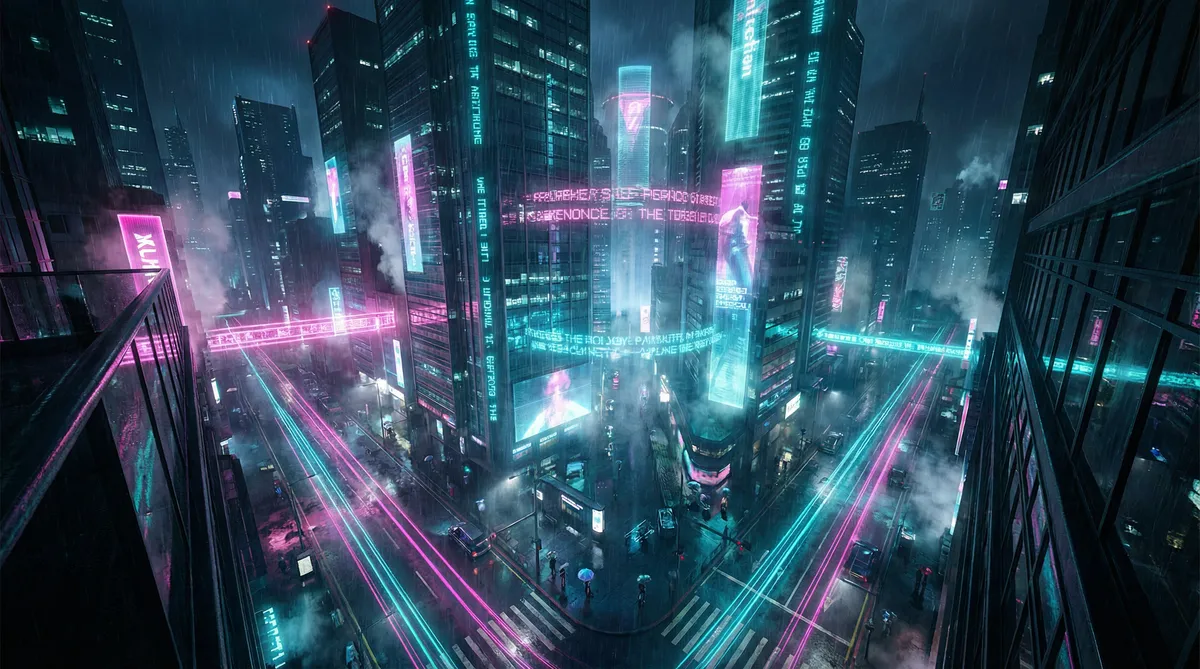 gv. 竖屏短剧平台首页背景 - 赛博朋克都市夜景